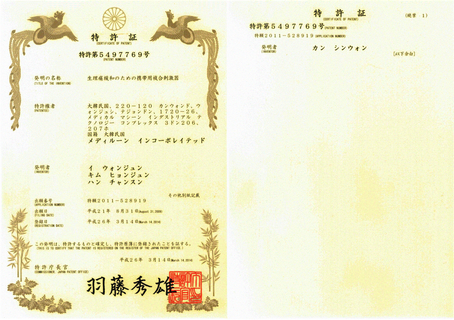 Japan-patent(Portable menses ache reduction reduction device)